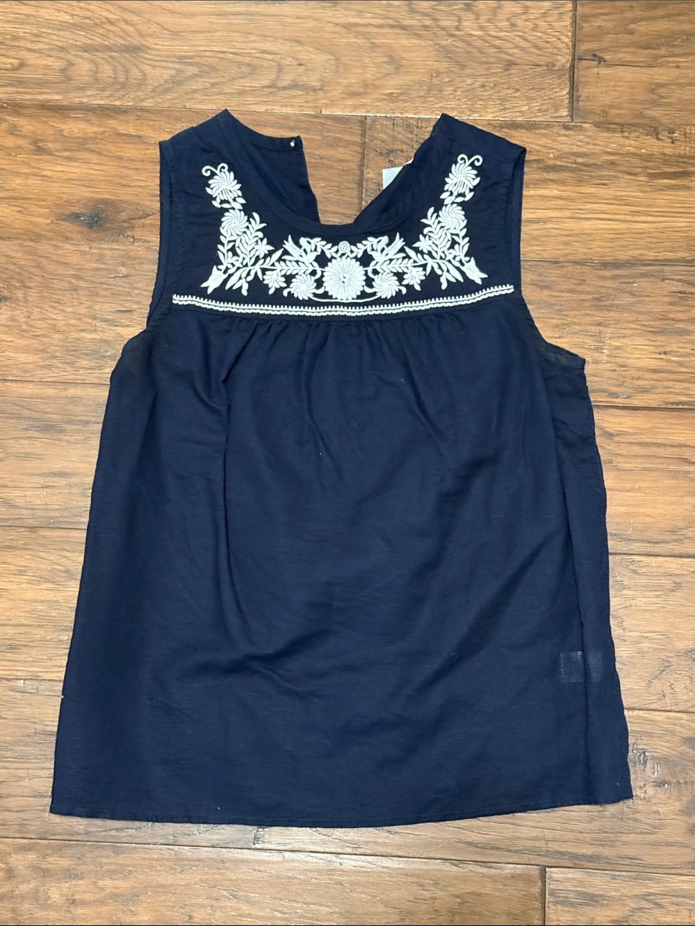 J. Crew Navy Tank with White Floral Embroidery
